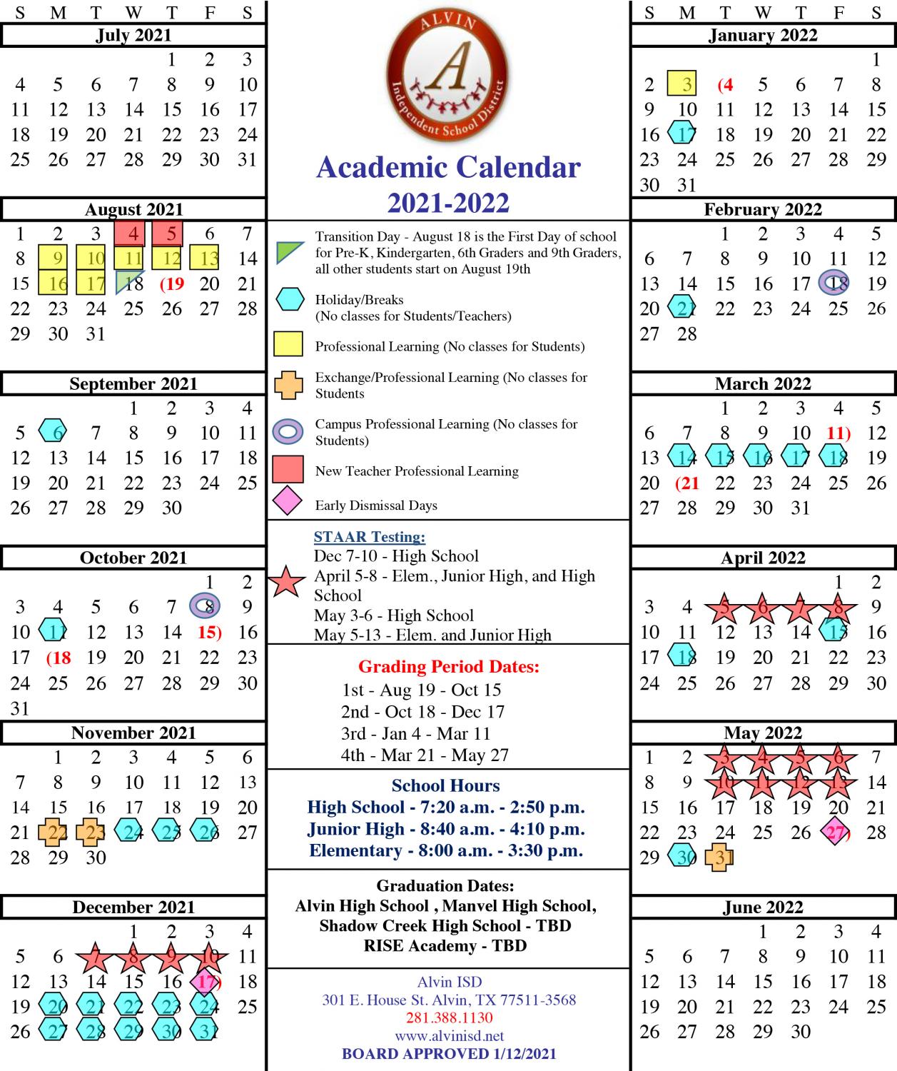 Alvin Isd Approves 21 22 Academic Calendar Del Bello Lakes